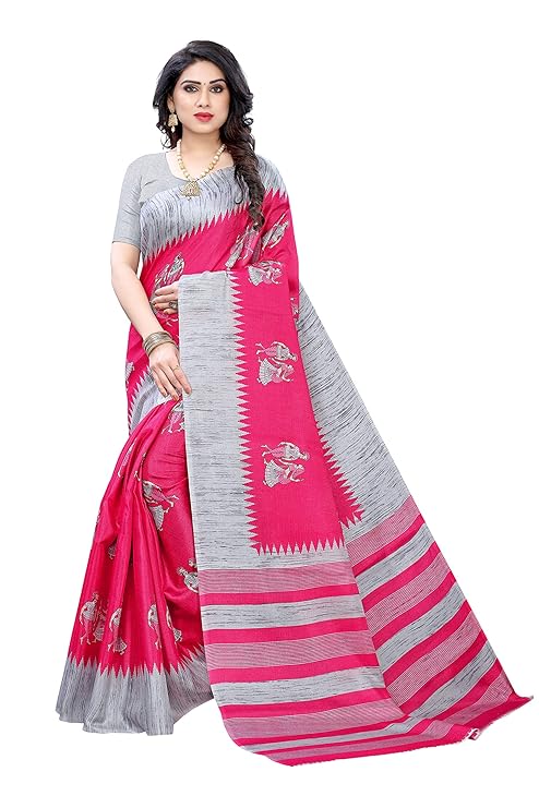 Girl's & Women's Daily Office Wear Saree Art Silk/Khadi Silk Saree With Blouse Piece (Pink)