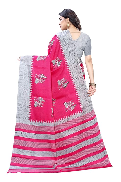 Girl's & Women's Daily Office Wear Saree Art Silk/Khadi Silk Saree With Blouse Piece (Pink)