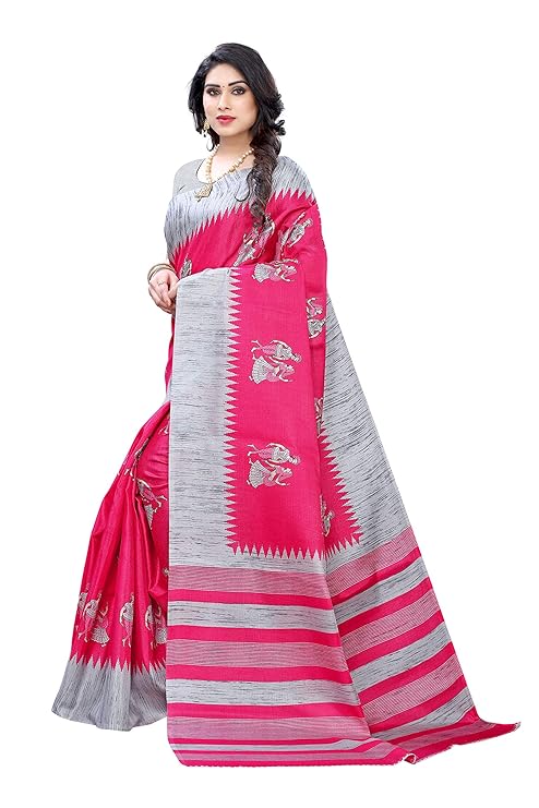 Girl's & Women's Daily Office Wear Saree Art Silk/Khadi Silk Saree With Blouse Piece (Pink)