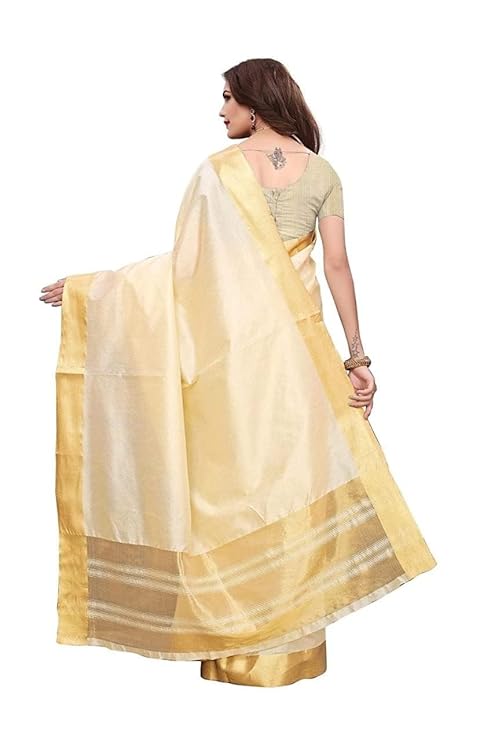 Women's Kerala Art Silk Plain Saree With Blouse Piece (Beige)