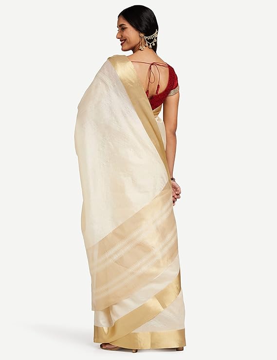 Women's Kerala Art Silk Plain Saree With Blouse Piece (Beige)