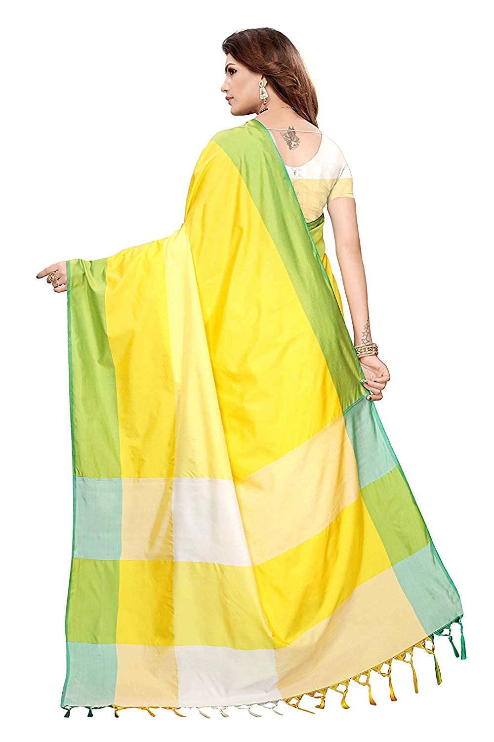 Women's Banarasi Saree Soft Cotton Silk Saree with Blouse Piece - (Yellow) for Girls