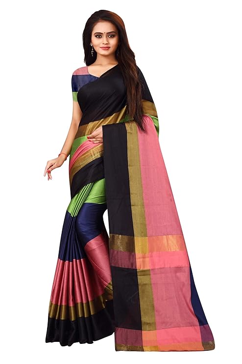 Women's Banarasi Saree Soft Cotton Silk Saree with Blouse Piece for Girls Saree