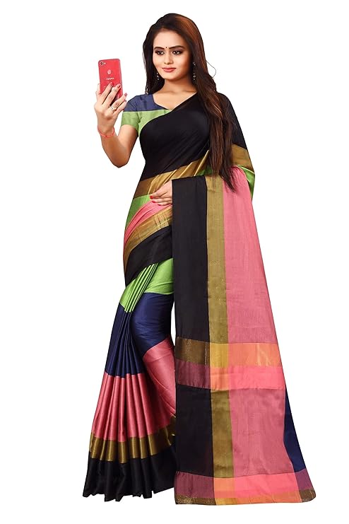 Women's Banarasi Saree Soft Cotton Silk Saree with Blouse Piece for Girls Saree