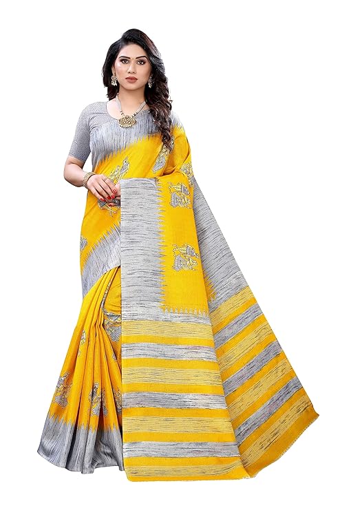 Women's Art Silk Saree With Blouse Piece Daily Wear Saree (Yellow)