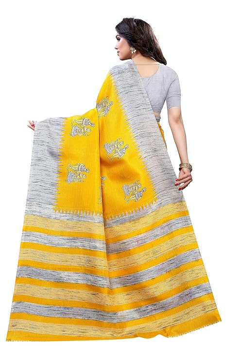 Women's Art Silk Saree With Blouse Piece Daily Wear Saree (Yellow)