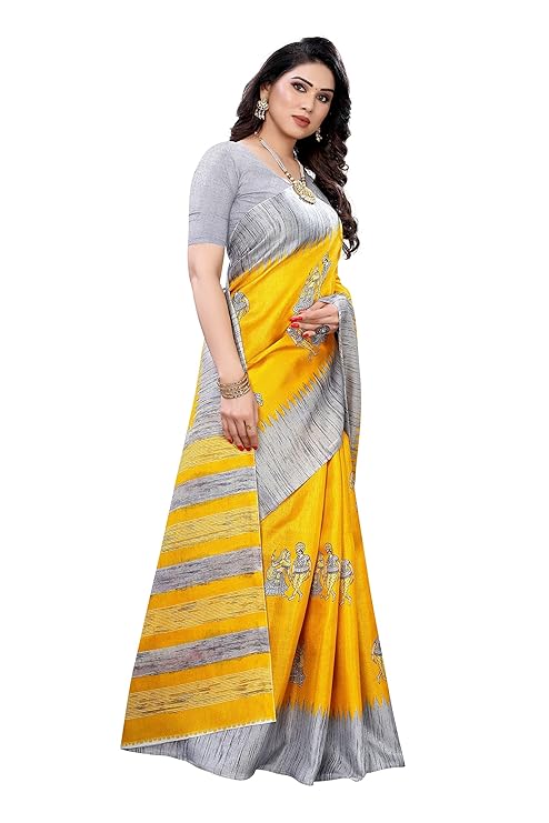 Women's Art Silk Saree With Blouse Piece Daily Wear Saree (Yellow)