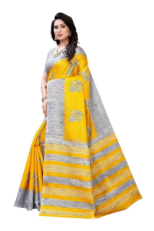 Women's Art Silk Saree With Blouse Piece Daily Wear Saree (Yellow)