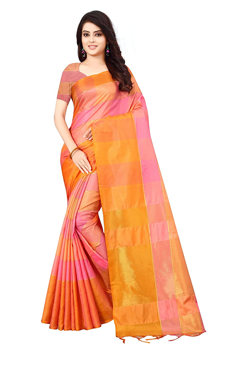 Women's Banarasi Saree Soft Cotton Silk Saree with Blouse Piece (Pink)