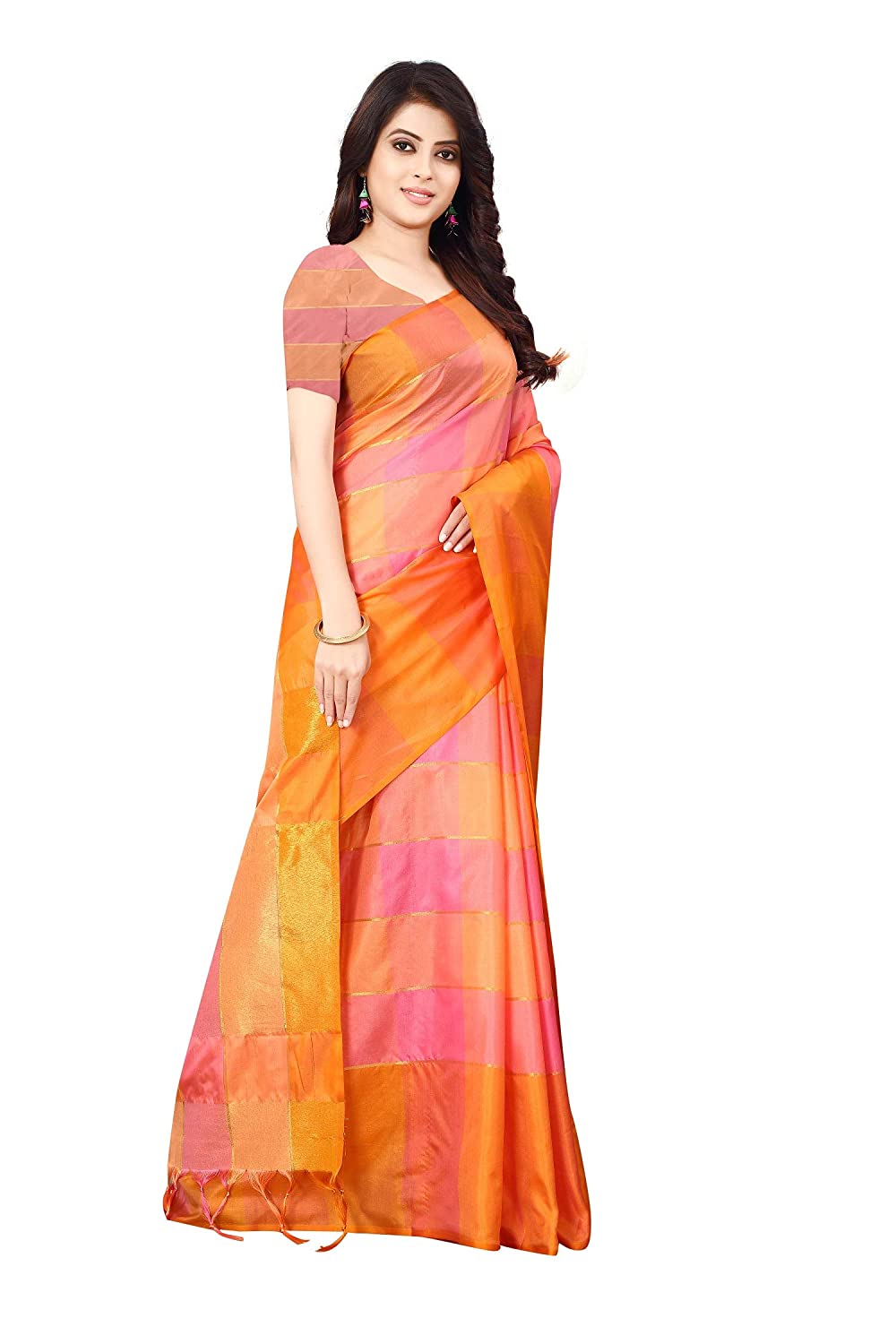 Women's Banarasi Saree Soft Cotton Silk Saree with Blouse Piece (Pink)