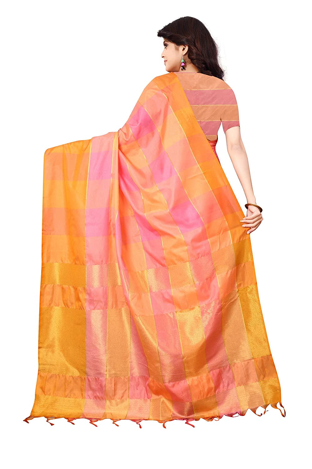 Women's Banarasi Saree Soft Cotton Silk Saree with Blouse Piece (Pink)