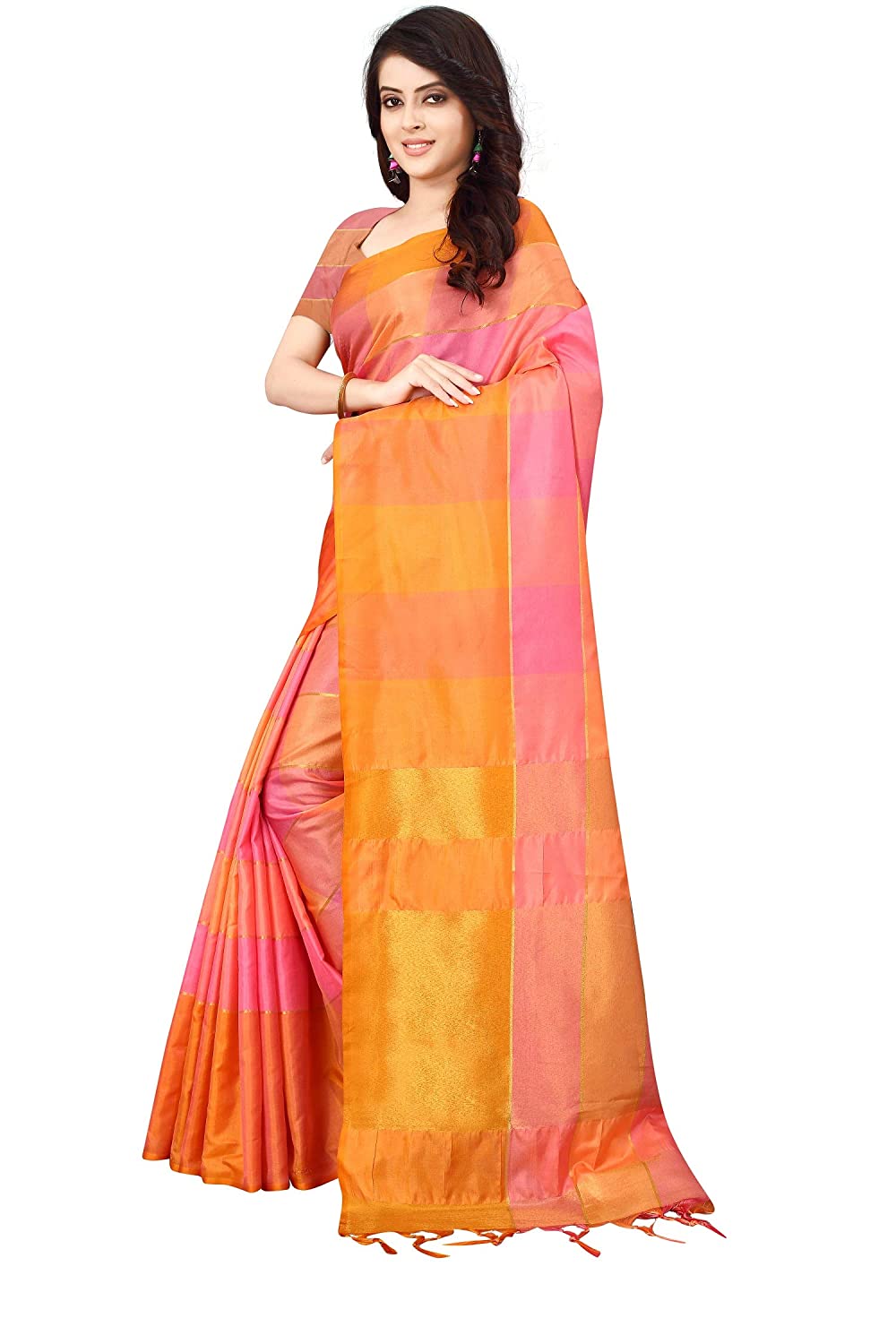 Women's Banarasi Saree Soft Cotton Silk Saree with Blouse Piece (Pink)