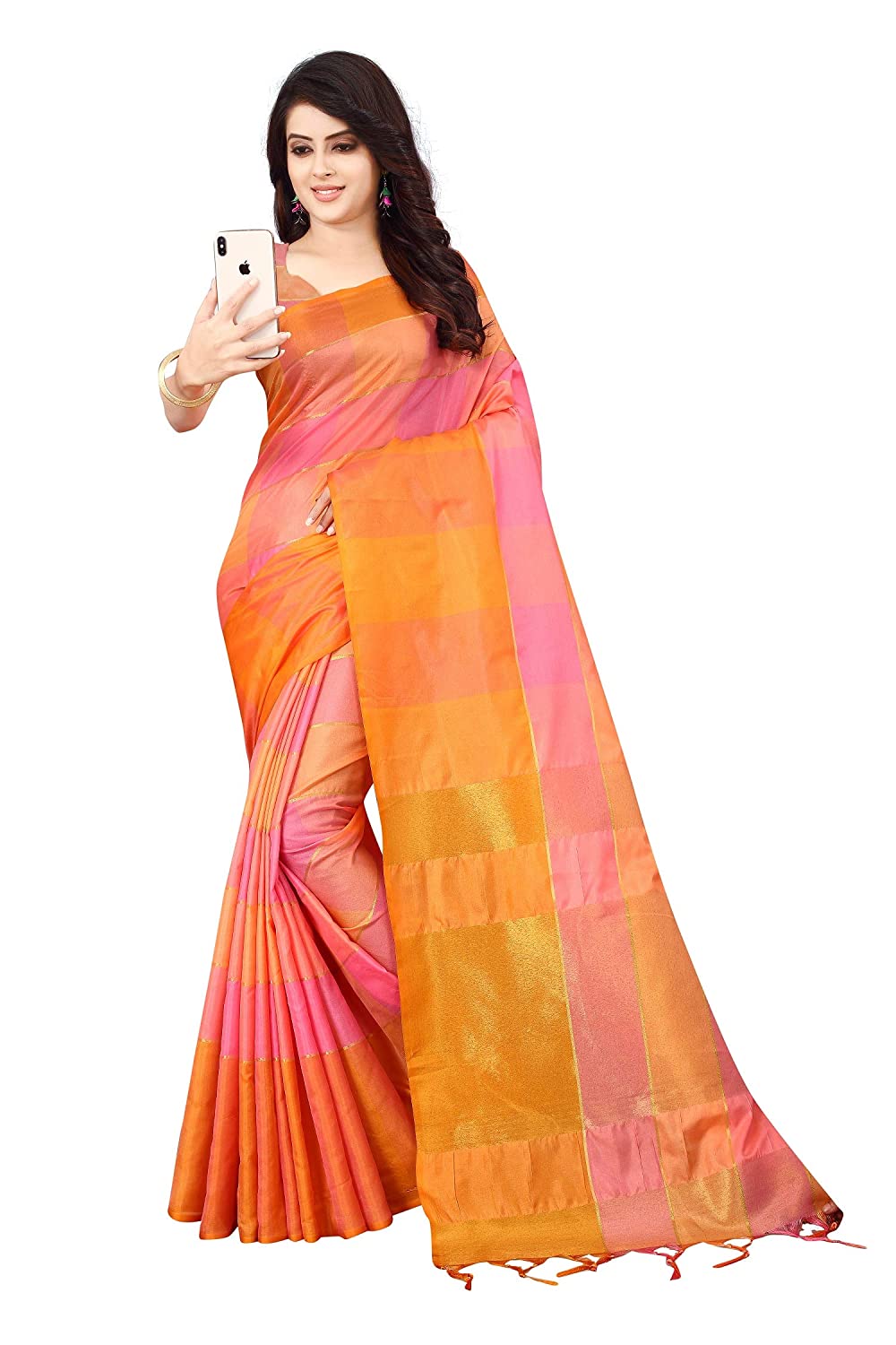 Women's Banarasi Saree Soft Cotton Silk Saree with Blouse Piece (Pink)