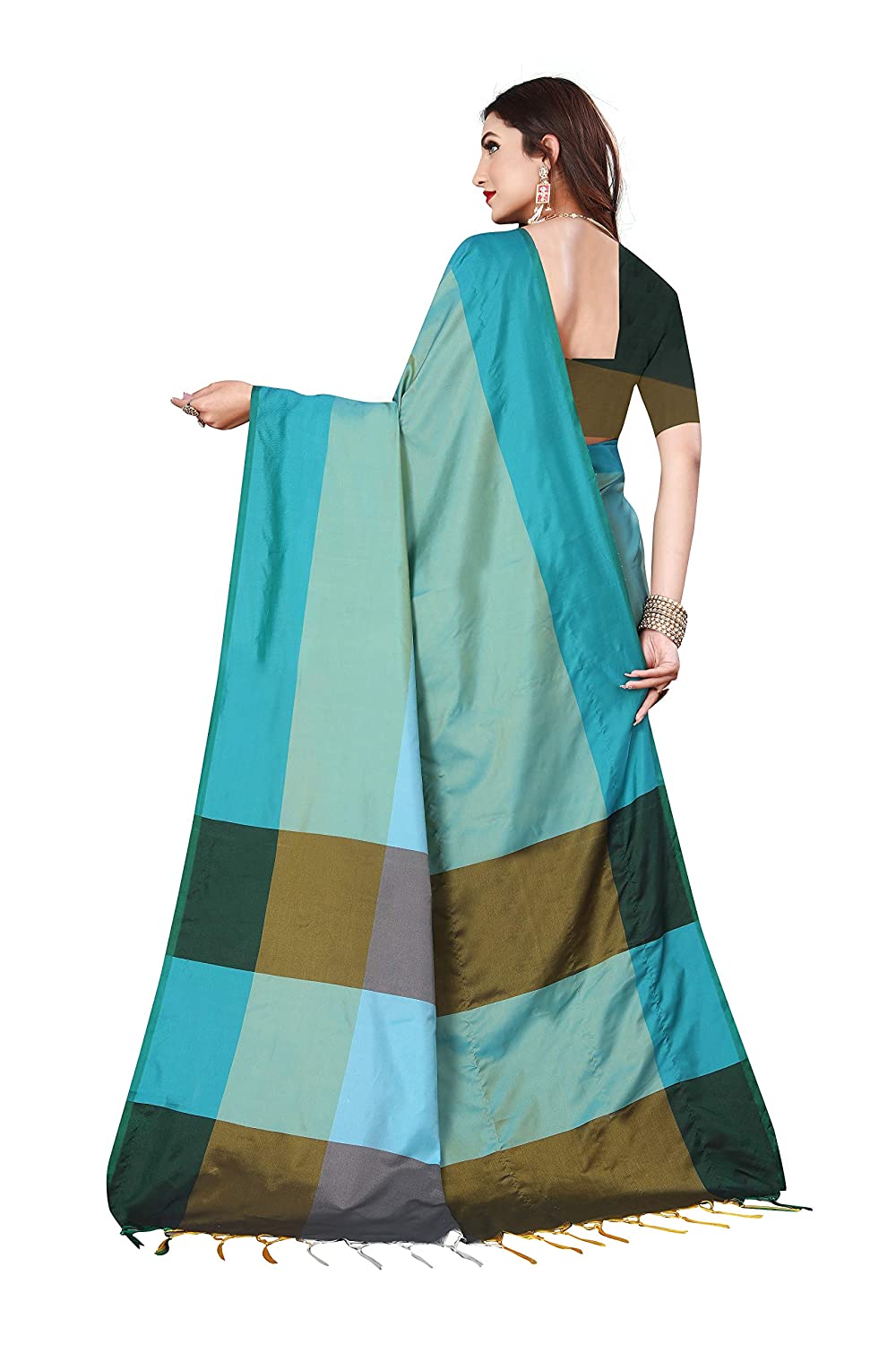 Color Block Fashion Banarasi Saree Soft Cotton Silk Saree with Blouse Piece for Girls and Women