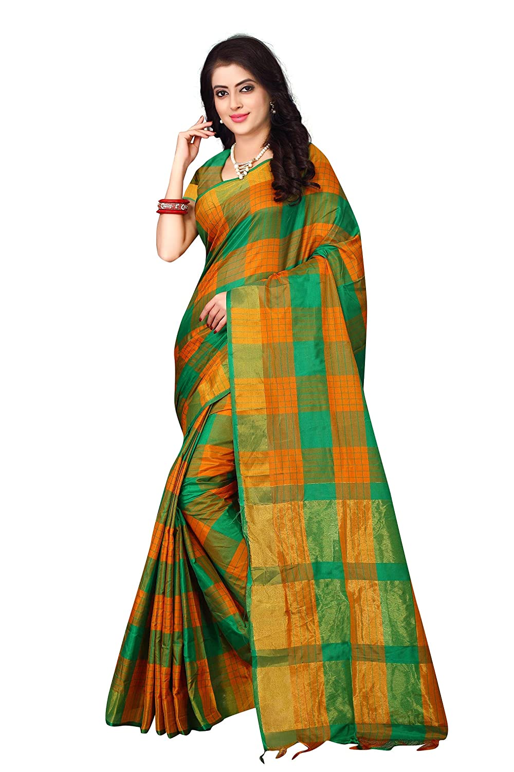 Women's Banarasi Soft Cotton Silk Saree with Blouse Piece (Green)