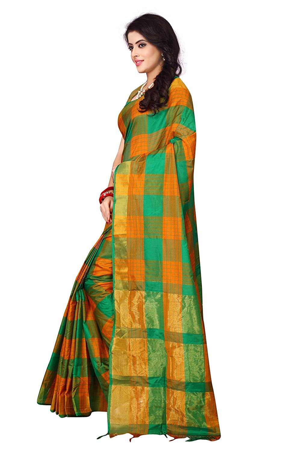 Women's Banarasi Soft Cotton Silk Saree with Blouse Piece (Green)