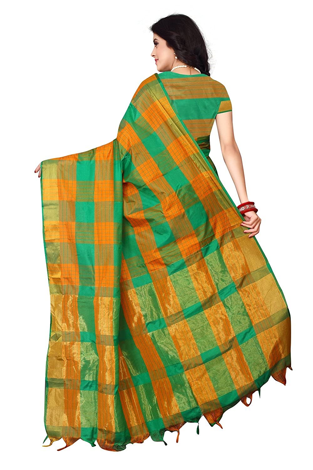 Women's Banarasi Soft Cotton Silk Saree with Blouse Piece (Green)