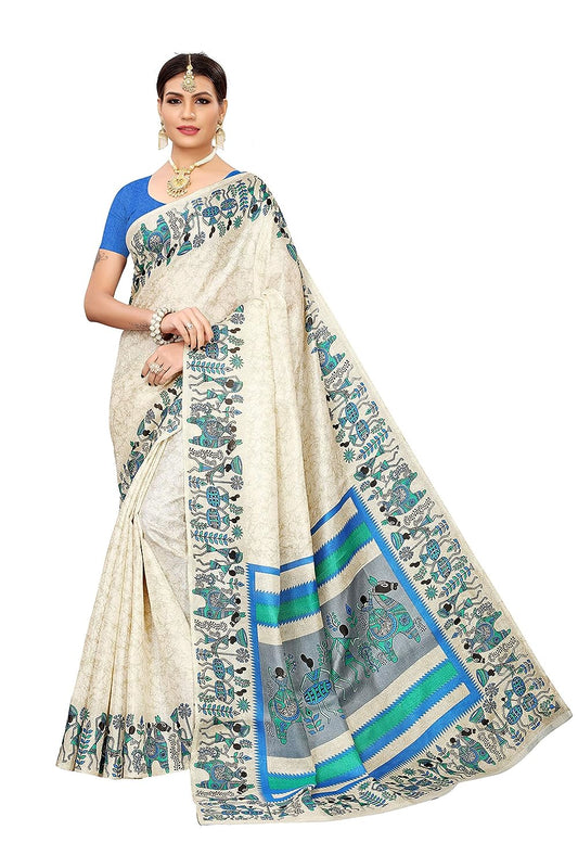 Daily Wear Sarees Khadi Art Silk Saree With Blouse Piece (Multicolor)