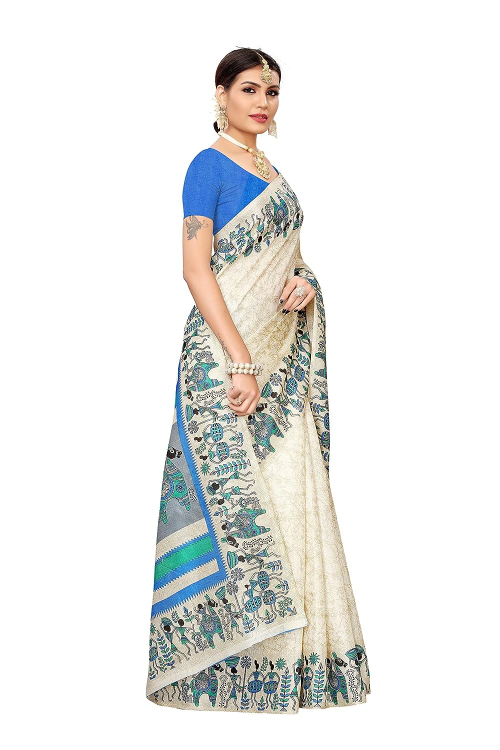 Daily Wear Sarees Khadi Art Silk Saree With Blouse Piece (Multicolor)