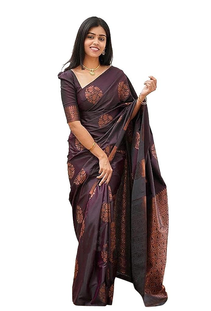 Women's Banarasi Cotton Silk Jacquard Saree With Blouse Piece (Purple)