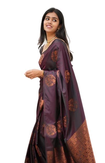 Women's Banarasi Cotton Silk Jacquard Saree With Blouse Piece (Purple)