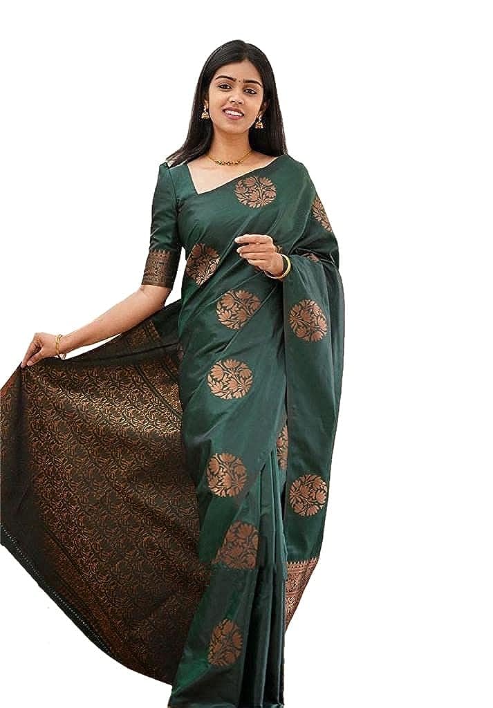 Women's Banarasi Cotton Silk Jacquard Saree With Blouse Piece (Green)