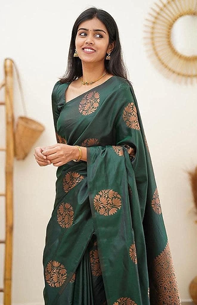 Women's Banarasi Cotton Silk Jacquard Saree With Blouse Piece (Green)