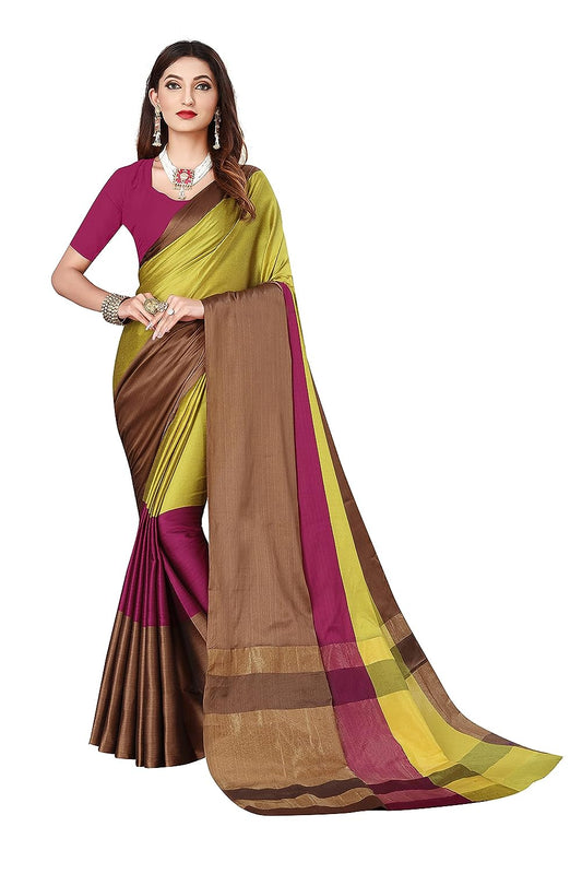 Women's Banarasi Saree Soft Cotton Silk Saree with Blouse (Multicolor)