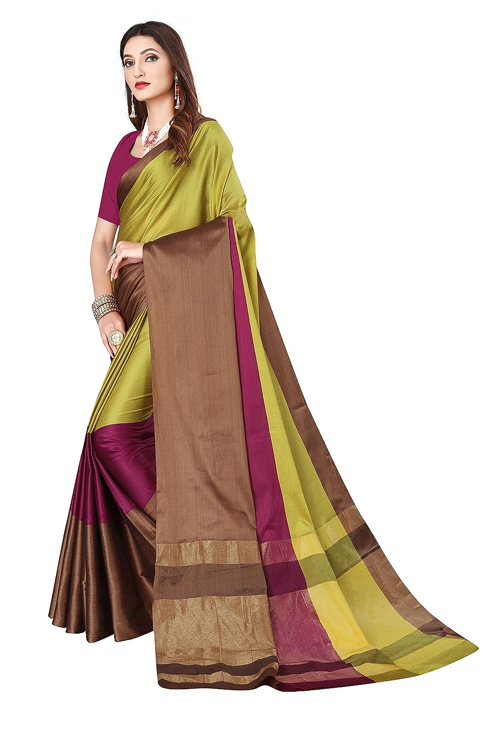 Women's Banarasi Saree Soft Cotton Silk Saree with Blouse (Multicolor)