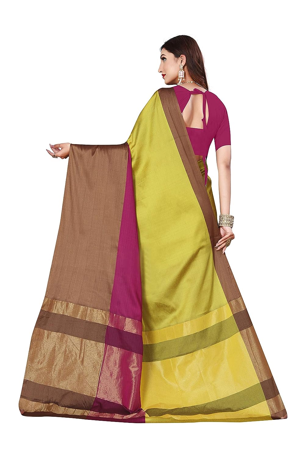 Women's Banarasi Saree Soft Cotton Silk Saree with Blouse (Multicolor)