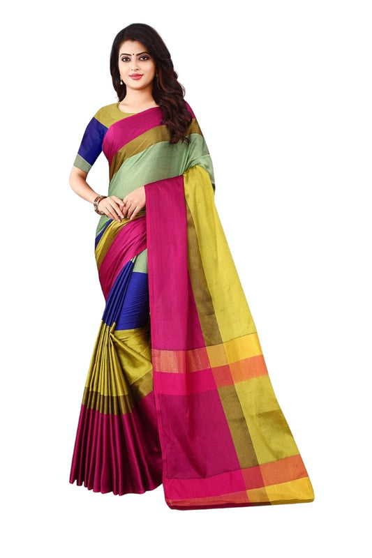 Women's Banarasi Saree Soft Cotton Silk Saree with Blouse (As per Image)