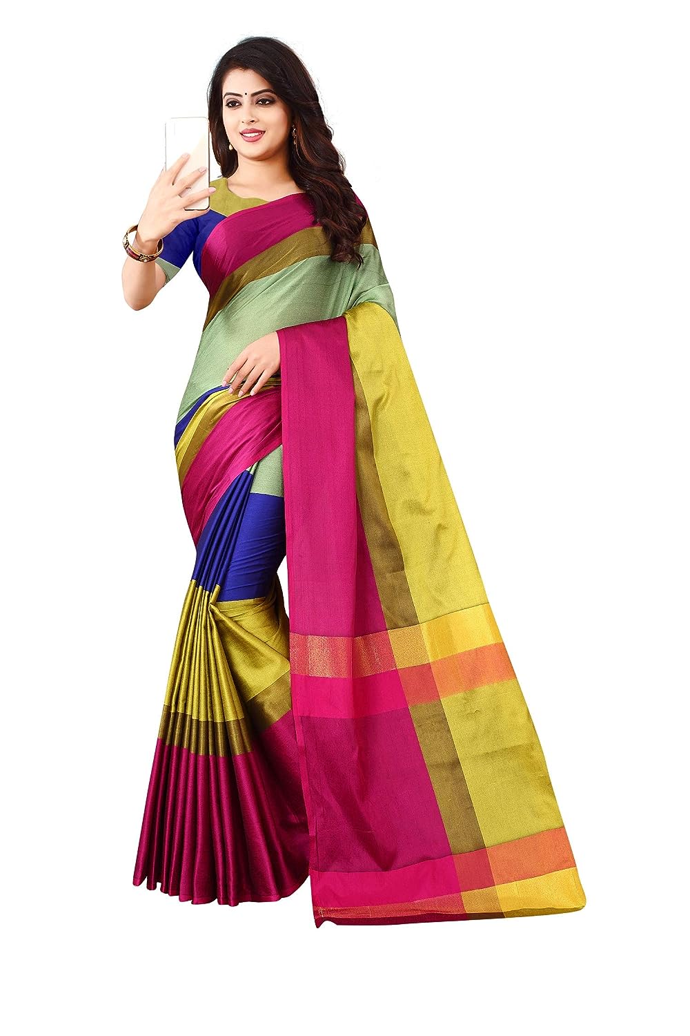 Women's Banarasi Saree Soft Cotton Silk Saree with Blouse (As per Image)