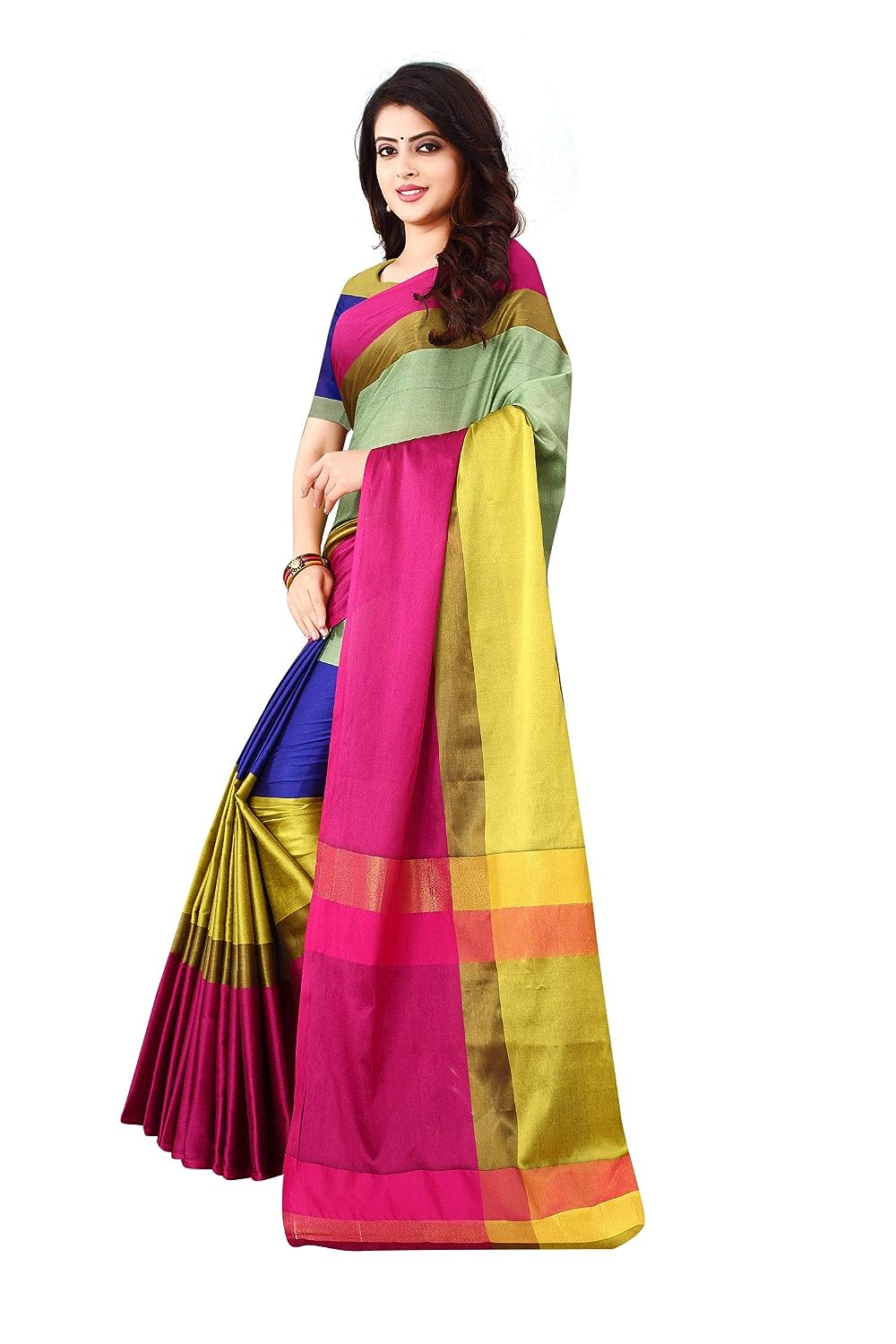 Women's Banarasi Saree Soft Cotton Silk Saree with Blouse (As per Image)