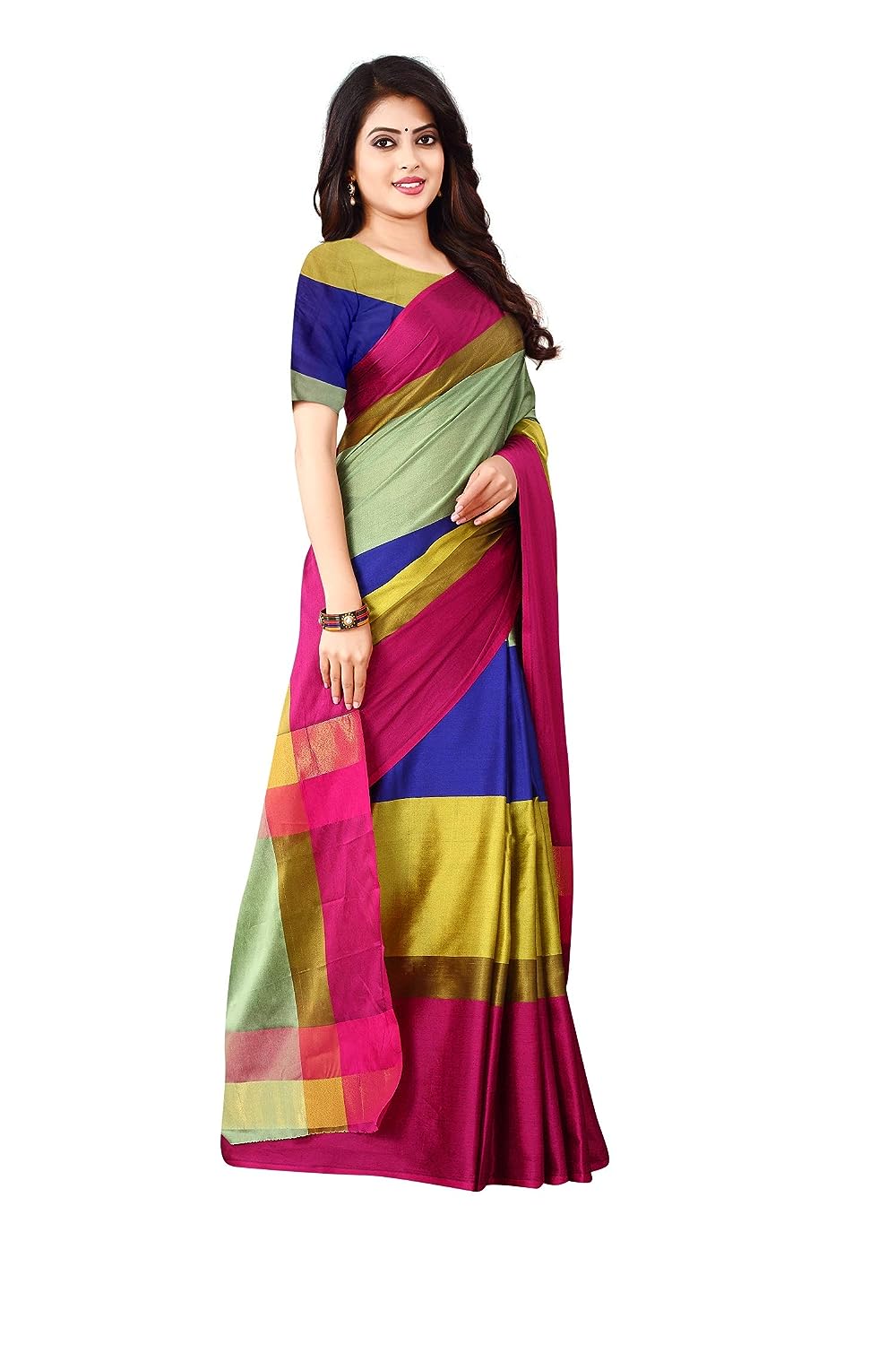 Women's Banarasi Saree Soft Cotton Silk Saree with Blouse (As per Image)