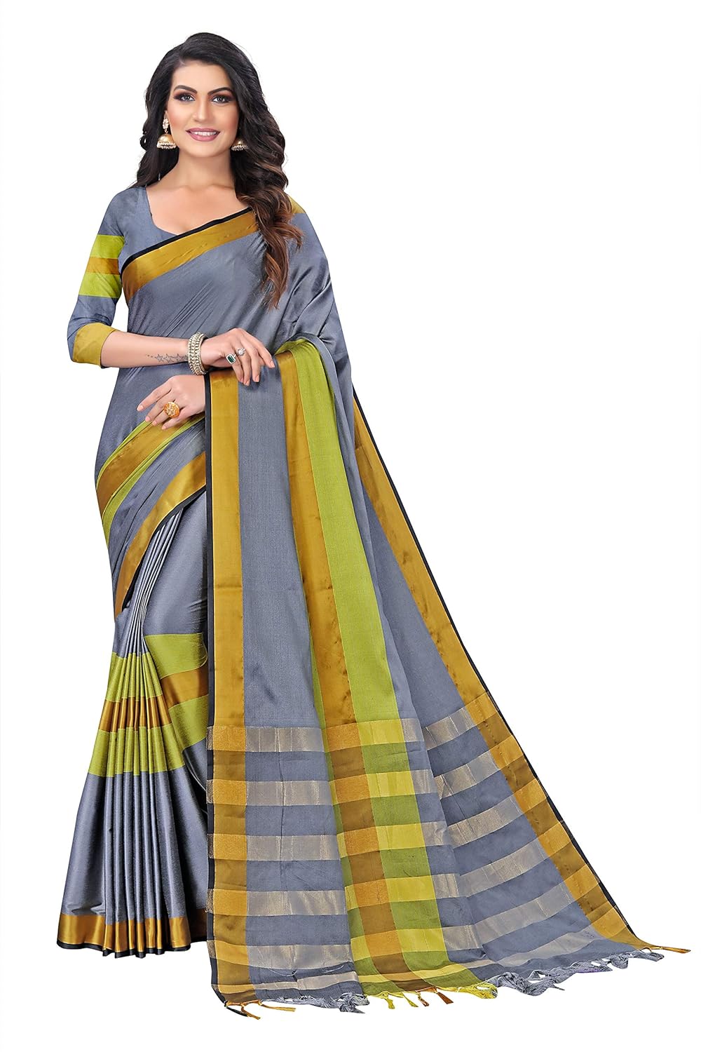 Women's Cotton Soft Silk Saree with Blouse Piece (Grey)