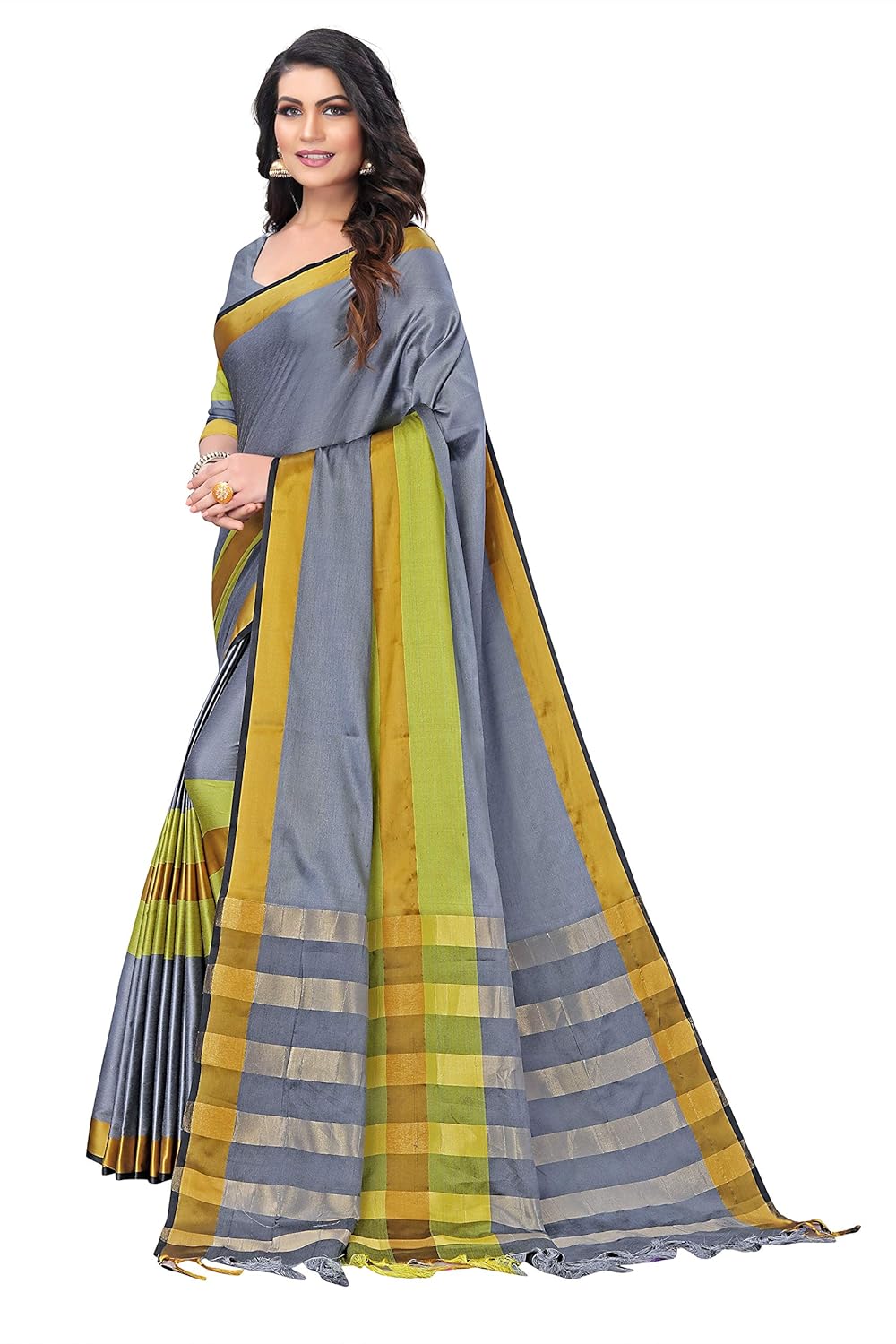 Women's Cotton Soft Silk Saree with Blouse Piece (Grey)