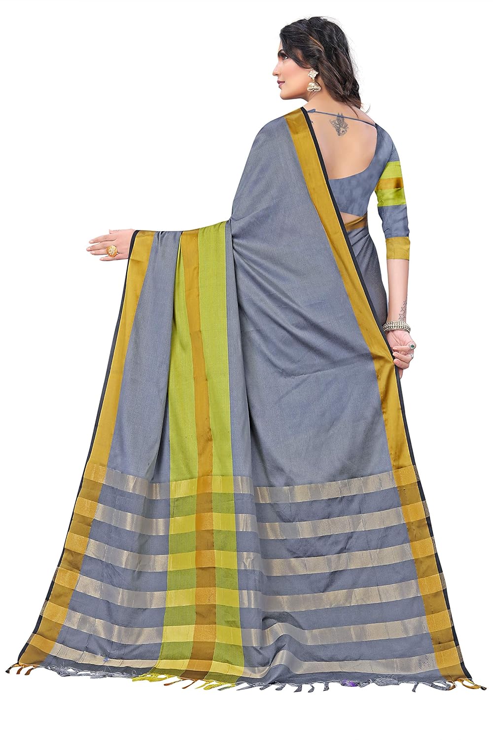 Women's Cotton Soft Silk Saree with Blouse Piece (Grey)