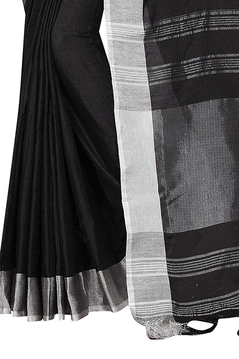 Girl's Women's Bollywood Linen Blend Saree With Blouse Piece (Black)