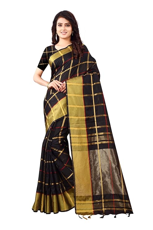 Cotton Silk Saree with Blouse Piece (Black) for Girls and Women