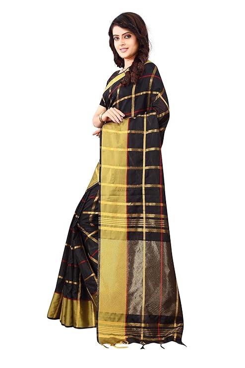 Cotton Silk Saree with Blouse Piece (Black) for Girls and Women