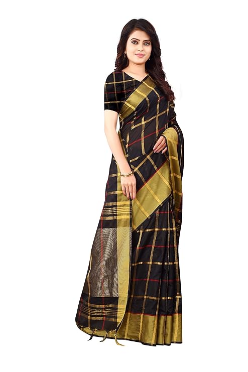 Cotton Silk Saree with Blouse Piece (Black) for Girls and Women