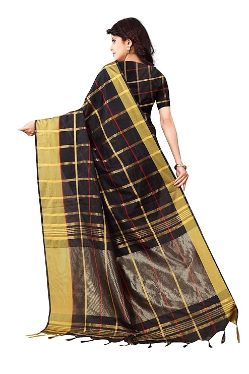 Cotton Silk Saree with Blouse Piece (Black) for Girls and Women